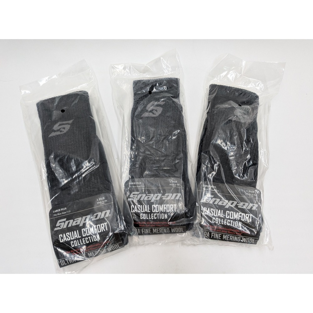 Snap-on Mens Casual Comfort Ultra Fine Merino Wool Crew Socks 3 Pairs Black L